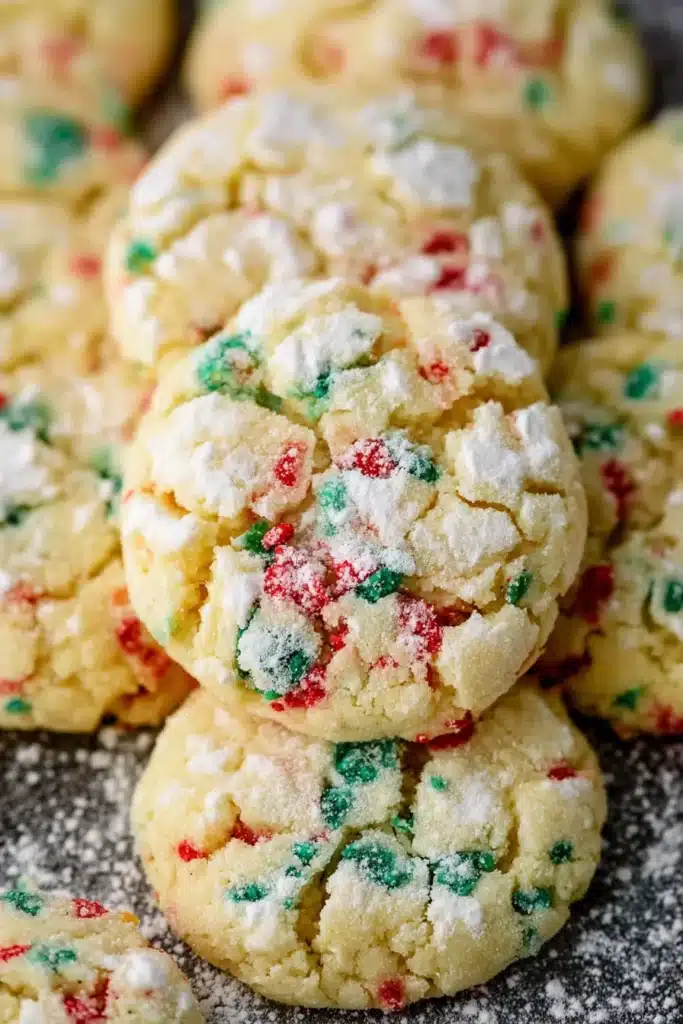 Christmas gooey butter cookies with red and green sprinkles