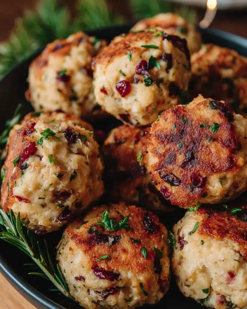 crispy cranberry turkey stuffing balls with herbs