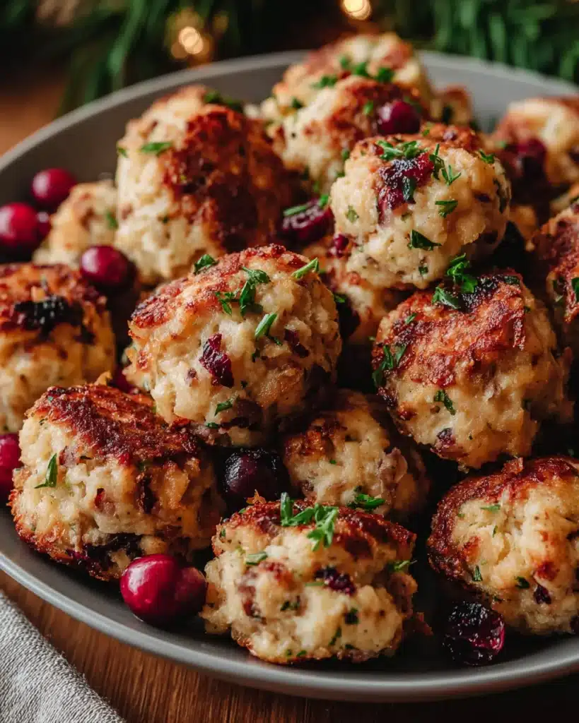 crispy cranberry turkey stuffing balls with herbs