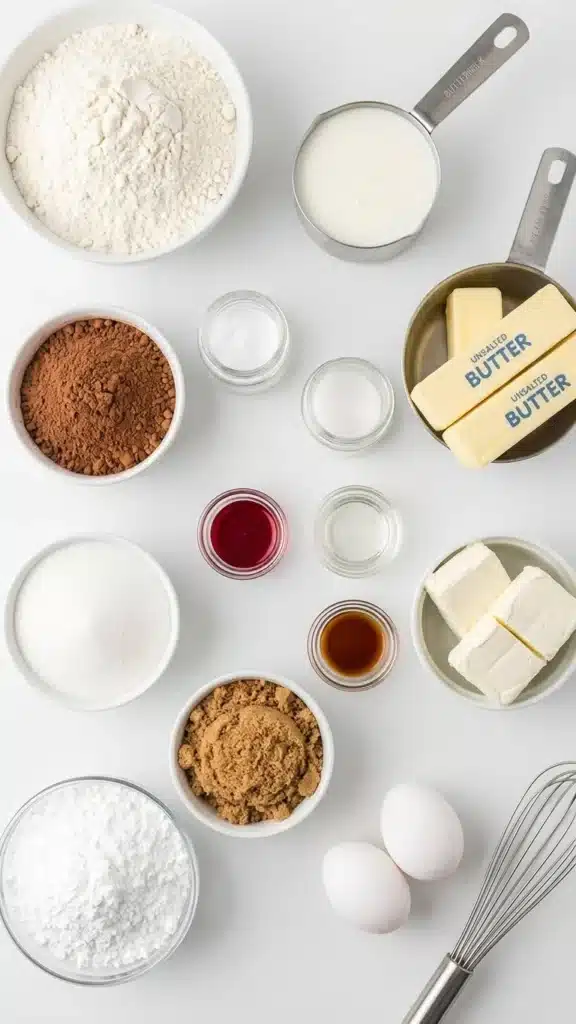 Ingredients for Red Velvet Cookies with Cream Cheese Frosting