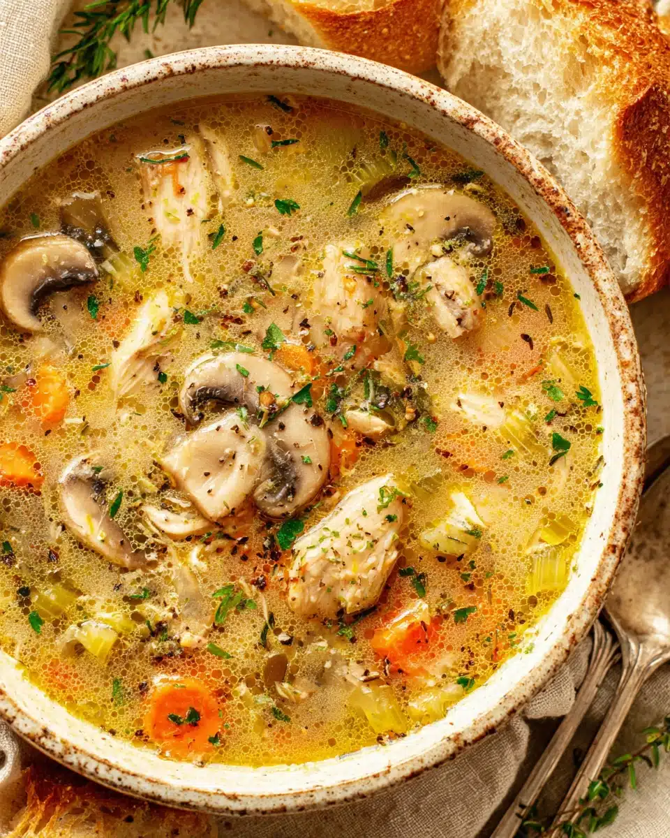 Creamy Chicken Mushroom Soup Recipe Delicious chicken mushroom soup perfect for cozy evenings.