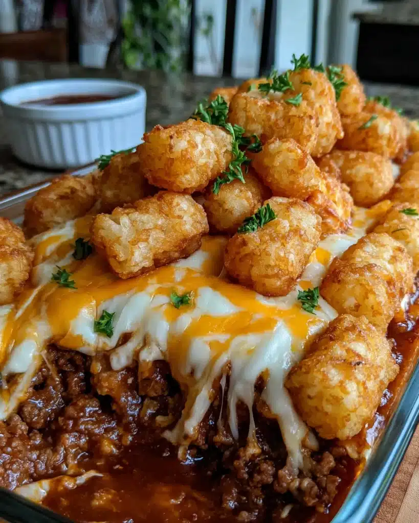 Delicious chili cheese tater tot casserole recipe for winter nights