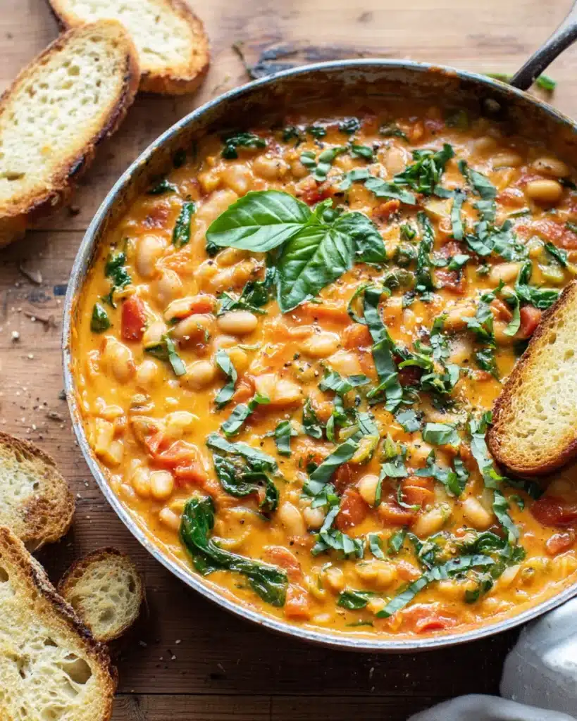Creamy Tomato White Bean Stew with Fresh Basil