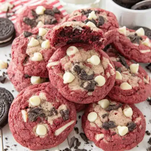 Indulge in Crushed Oreo Red Velvet Cookies for a sweet treat.