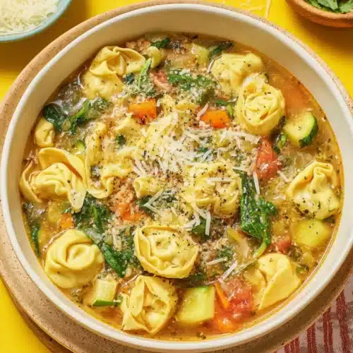 Delicious easy chicken tortellini soup recipe with vibrant veggies.