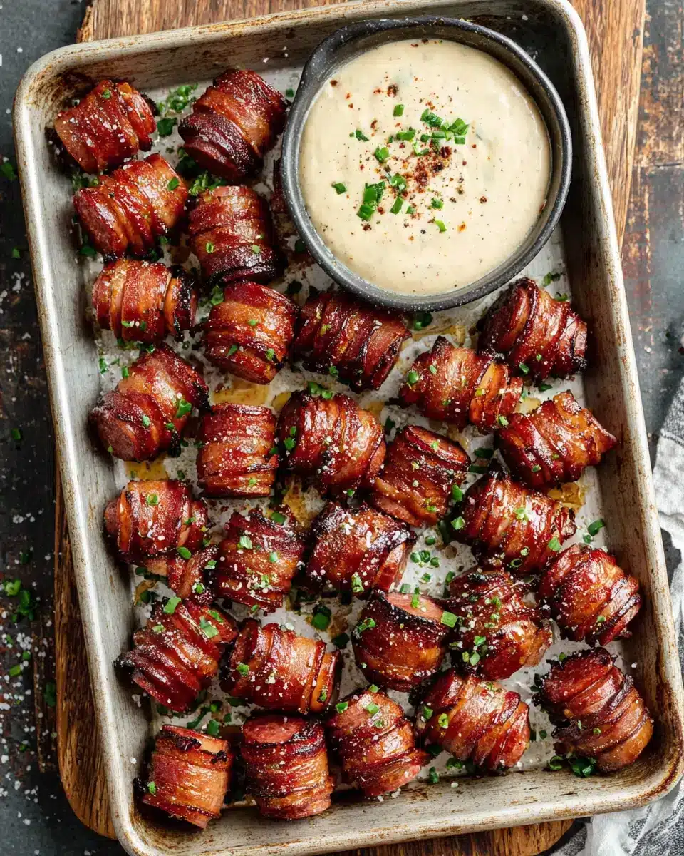 Delicious hasselback kielbasa bites served with a creamy dip.