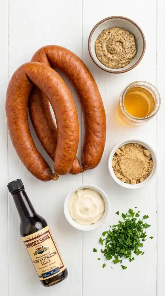 Ingredients of hasselback kielbasa bites