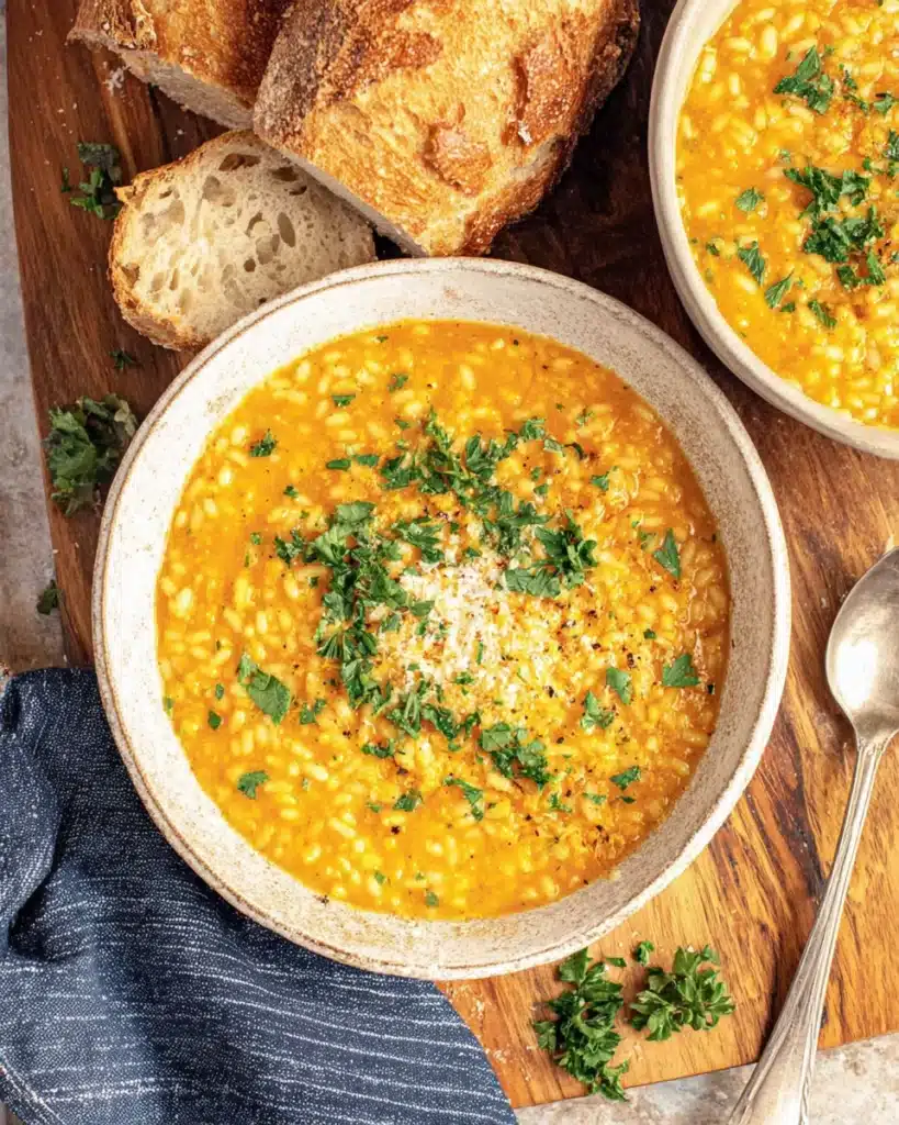 Delicious italian pastina soup garnished with parsley and cheese.