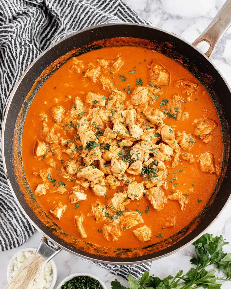 Creamy Pumpkin Chicken Curry in a Skillet Delicious pumpkin chicken curry with tender chicken pieces.