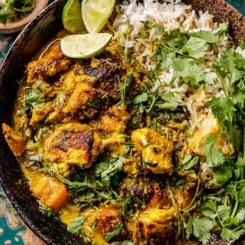 Quick and easy weeknight meal crockpot coconut curry chicken in a bowl