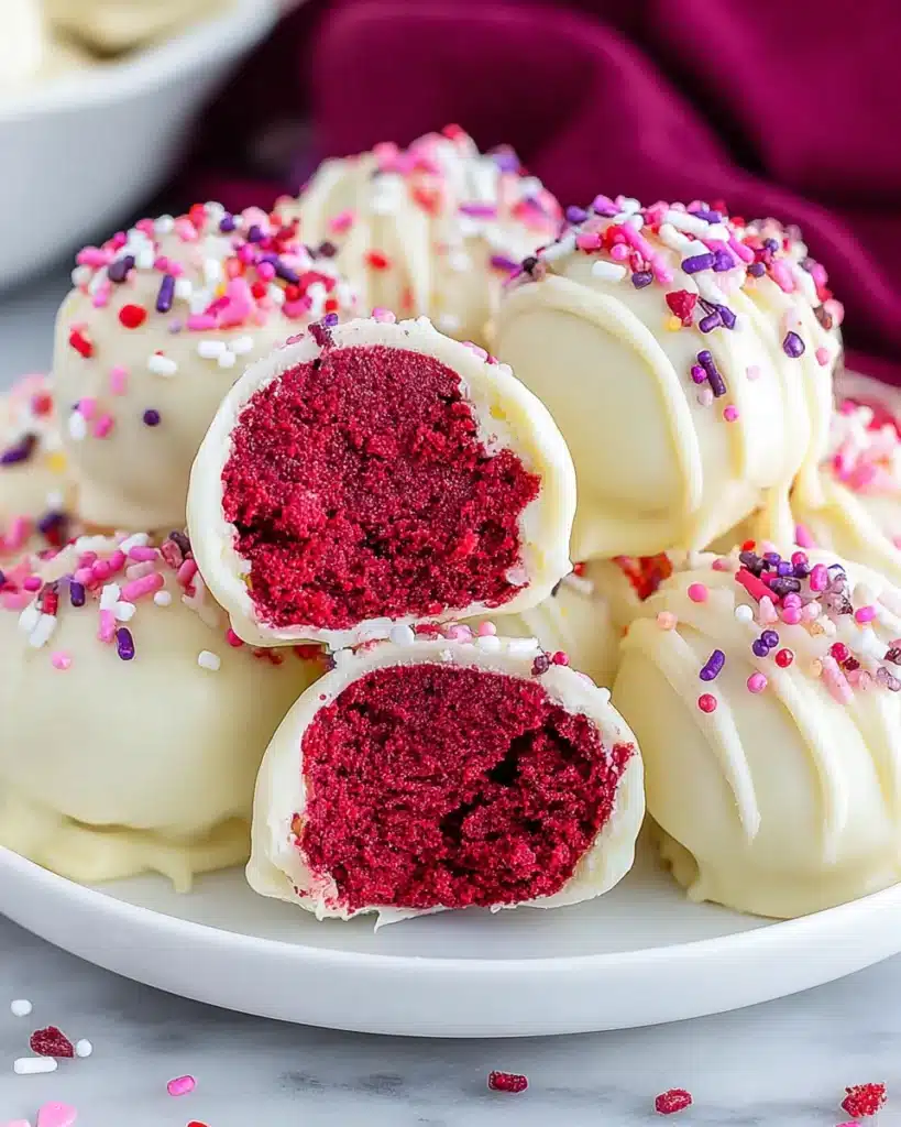 Delicious red velvet truffles for Valentine's Day.