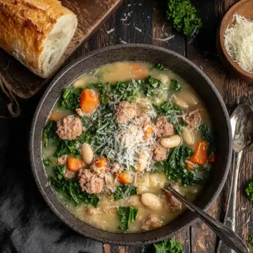 Delicious sausage and white bean soup filled with flavor and nutrition.