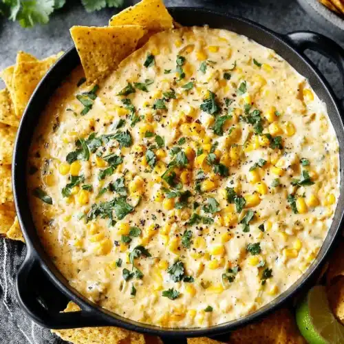 Delicious slow cooker corn dip with crunchy tortilla chips.