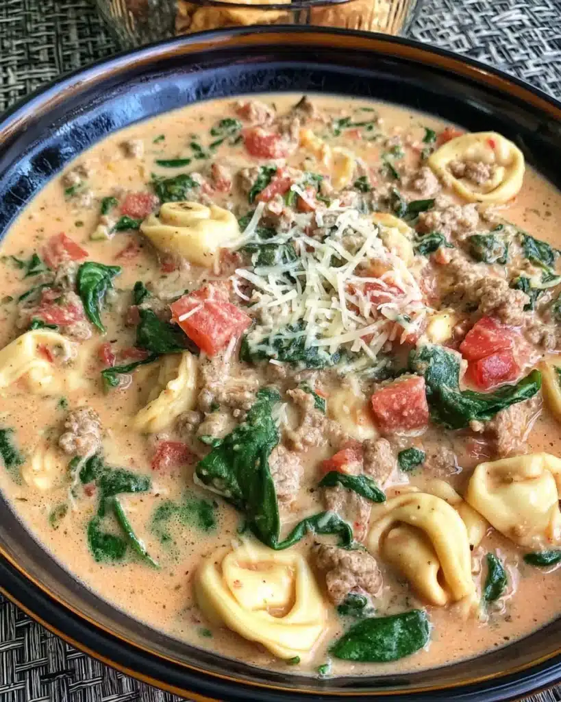 Delicious slow cooker creamy sausage tortellini soup perfect for cozy nights.