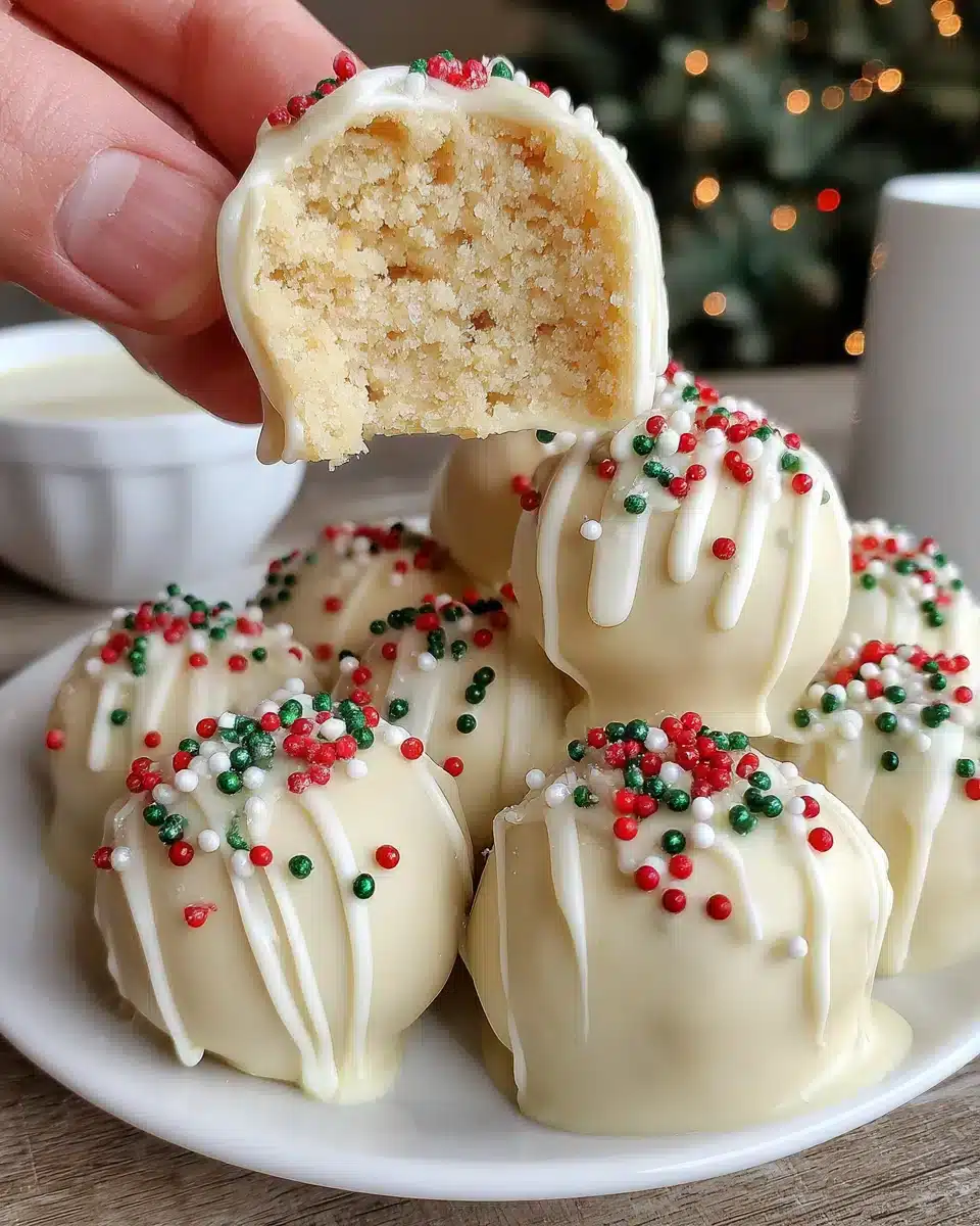 Delicious Sugar Cookie Truffles with festive sprinkles and creamy filling