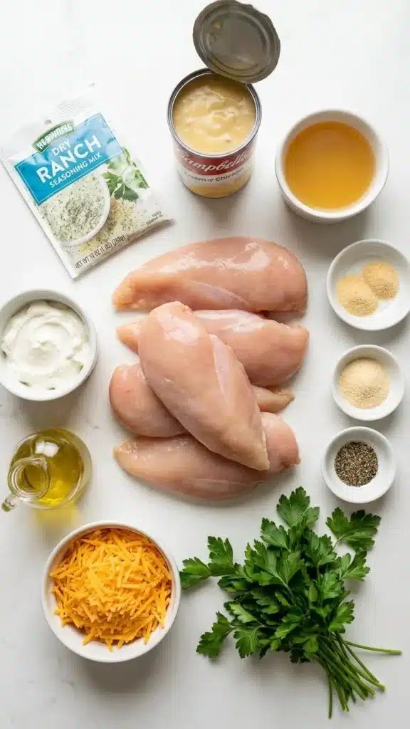 Ingredients for ultimate crock pot ranch chicken