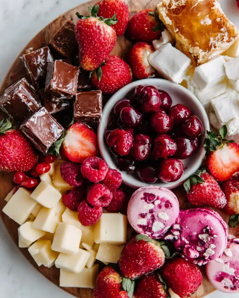 Delicious Valentine’s Day Dessert Board filled with sweet treats and fresh fruits.