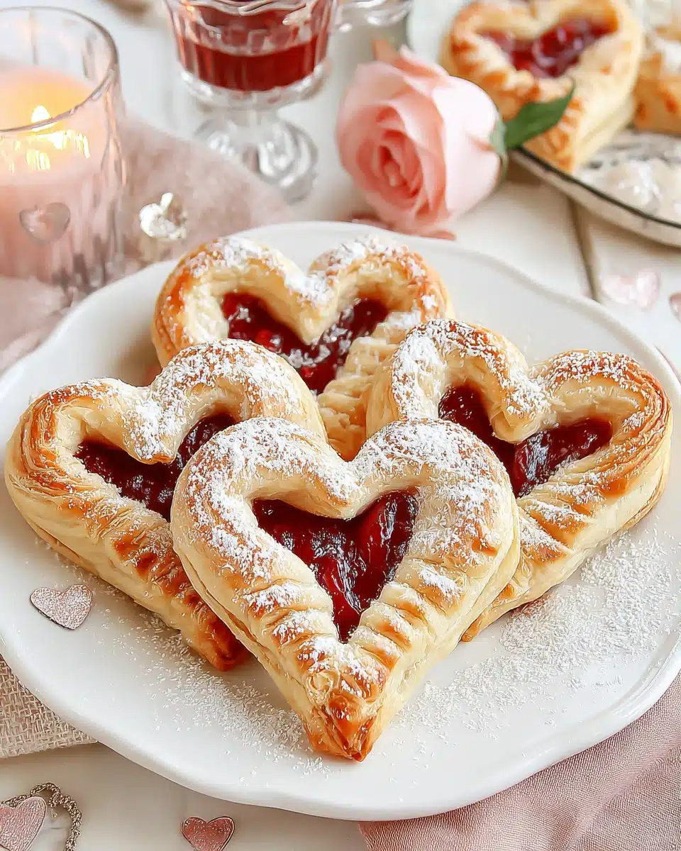 Vegan Love Letter Pastries with strawberry jam and heart shapes.