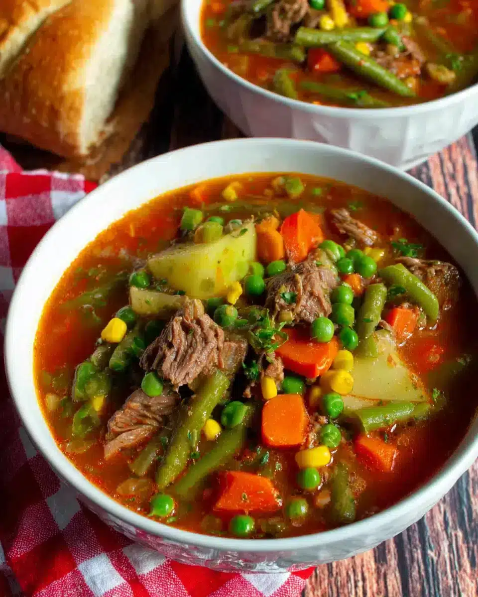 Delicious Vegetable Beef Soup Recipe Hearty vegetable beef soup filled with nutritious ingredients.