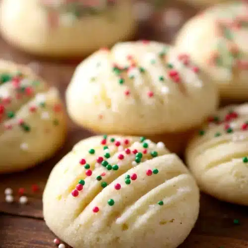 whipped shortbread cookies with sprinkles and fork marks