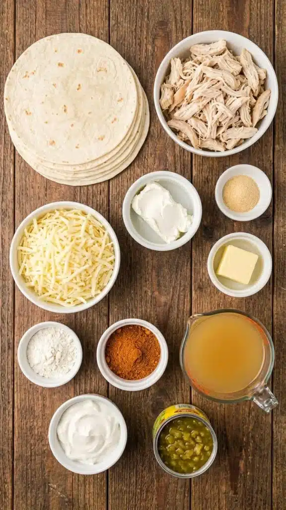 Ingredients for Creamy White Chicken Enchiladas