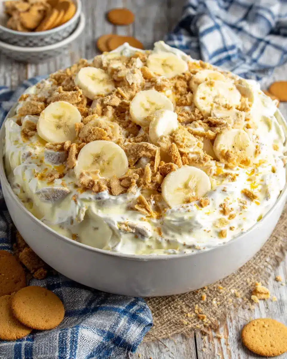 Delicious banana pudding fluff salad perfect for gatherings.