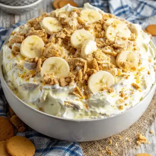 Delicious banana pudding fluff salad perfect for gatherings.