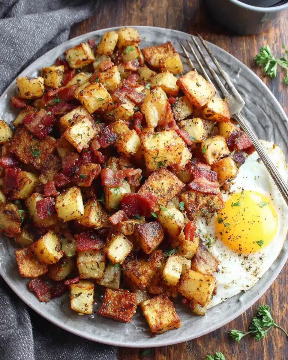 Crispy Bangin’ Breakfast Potatoes with bacon and herbs.
