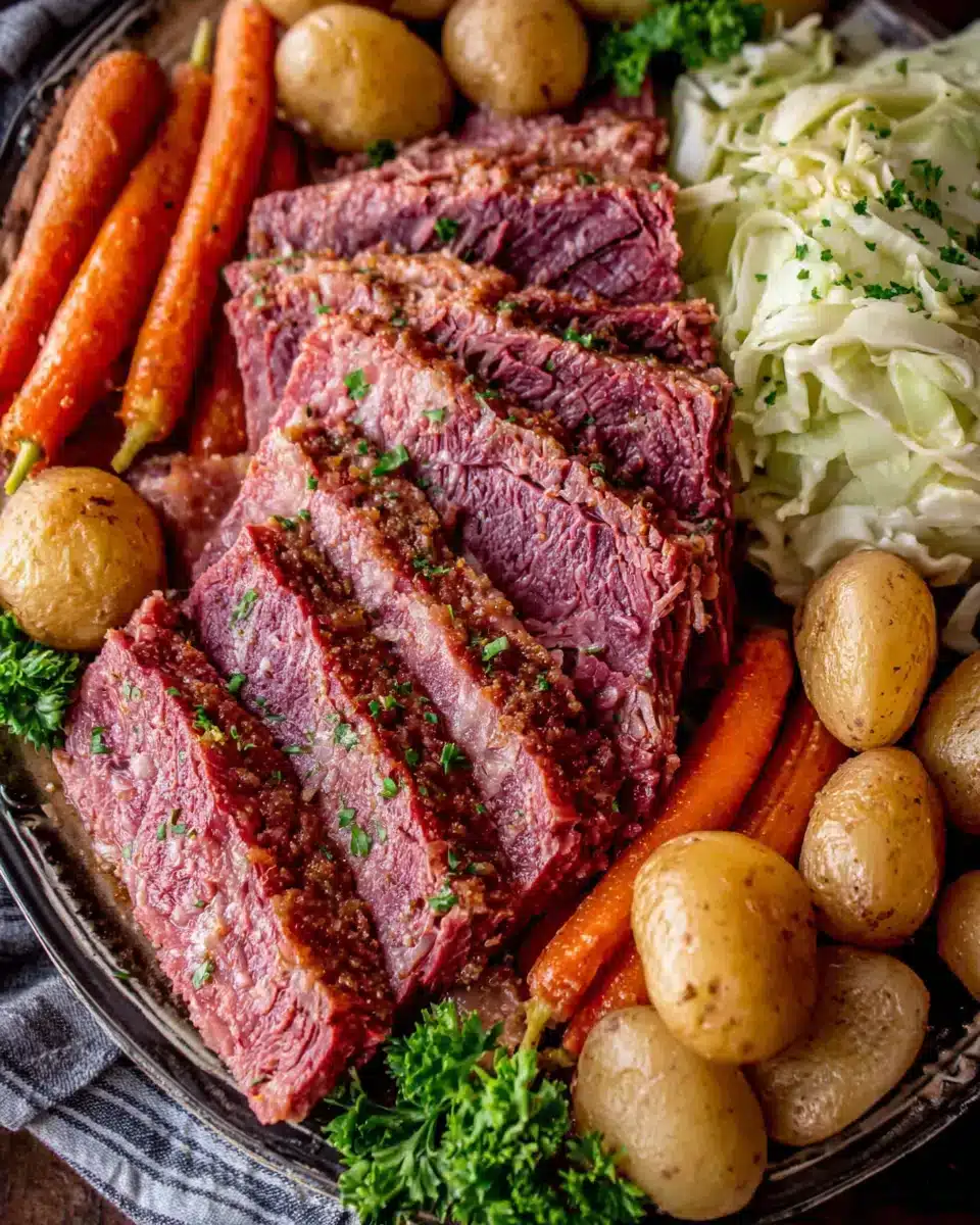 Delicious best corned beef served with vegetables.