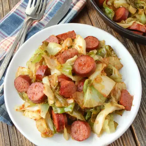 Delicious Cabbage and Sausage Skillet for a quick meal.