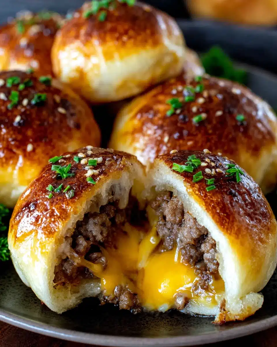 Delicious cheeseburger bombs appetizer with gooey cheese and savory filling.
