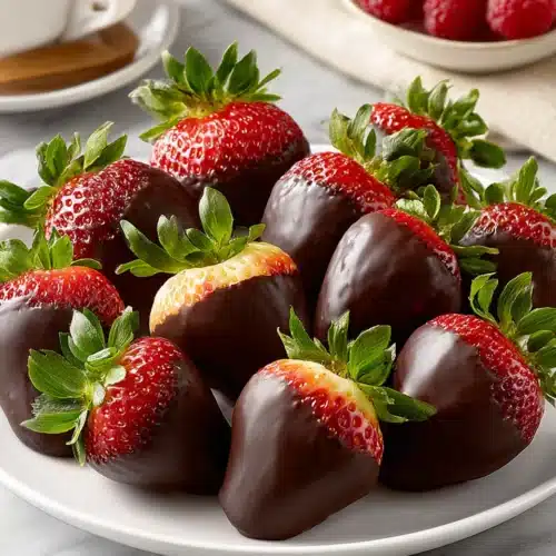 Chocolate Covered Strawberries beautifully displayed on a plate.