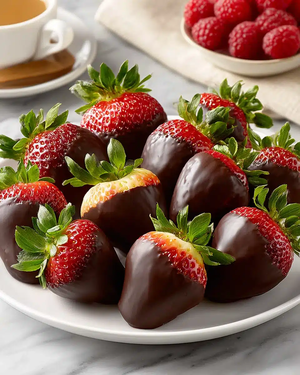 Chocolate Covered Strawberries beautifully displayed on a plate.