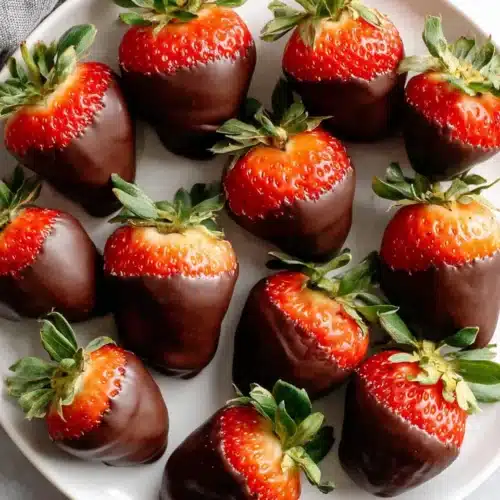Delicious chocolate covered strawberries ready to enjoy.