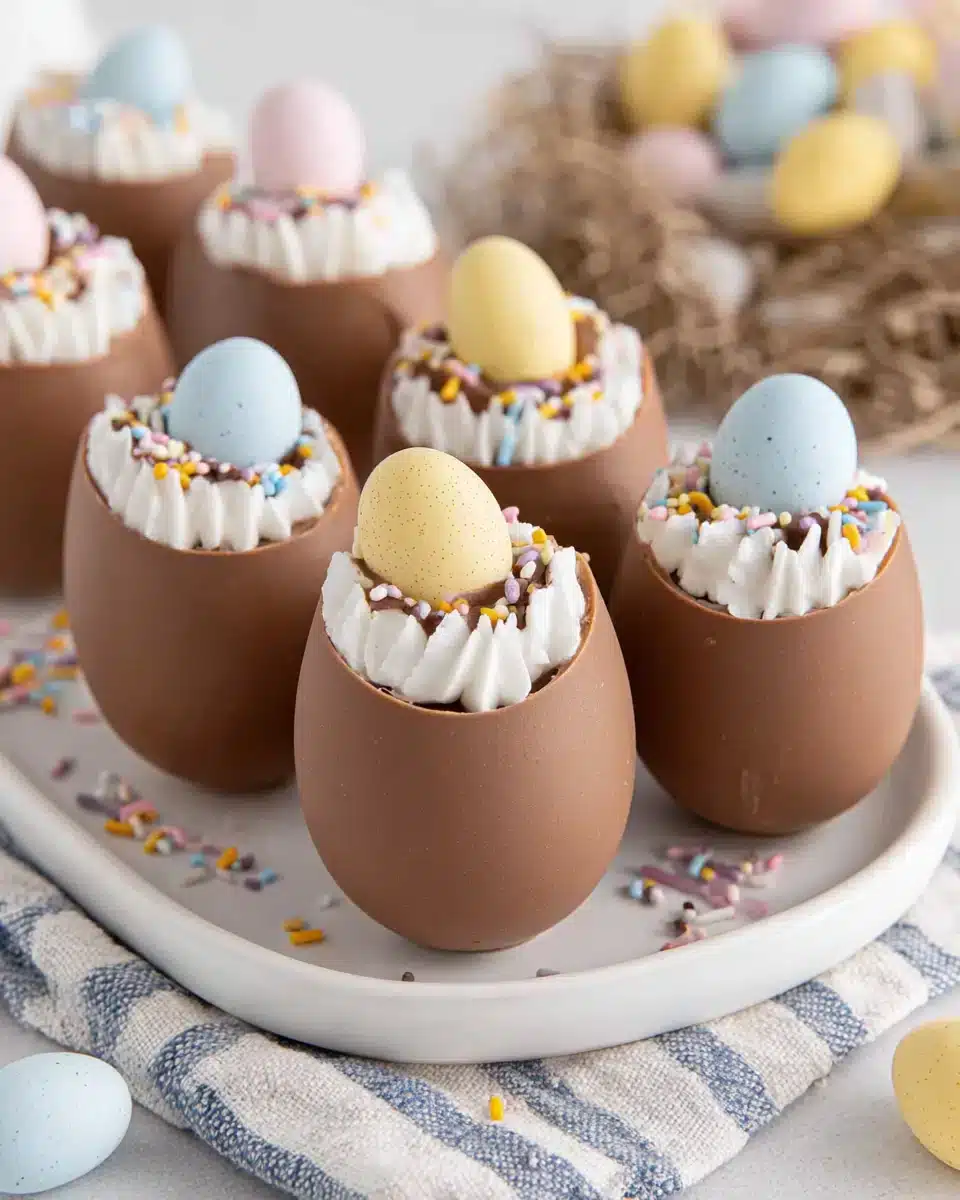 Chocolate mousse filled Easter eggs create a festive treat for celebrations.