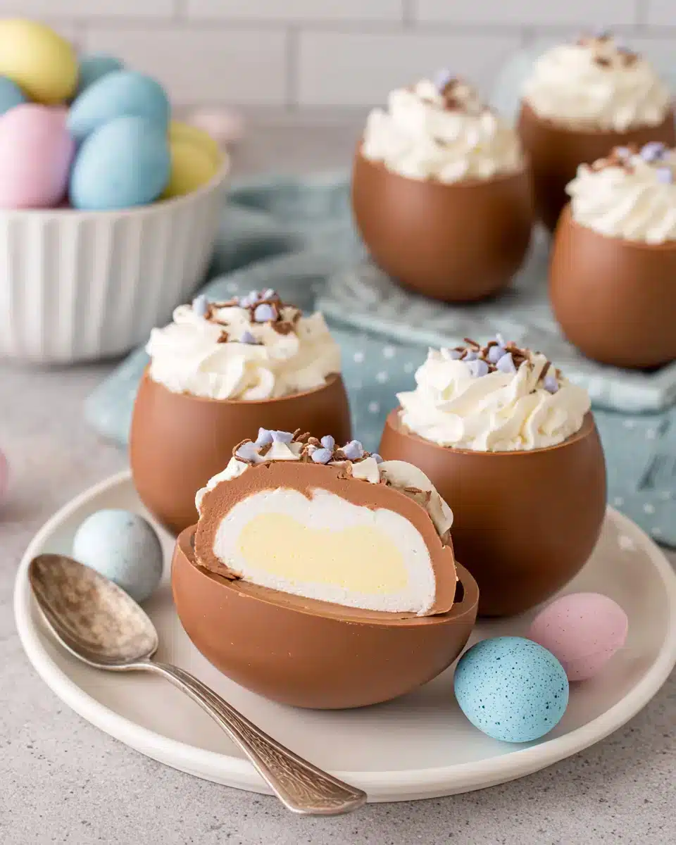 Delicious chocolate mousse filled Easter eggs perfect for Easter festivities.