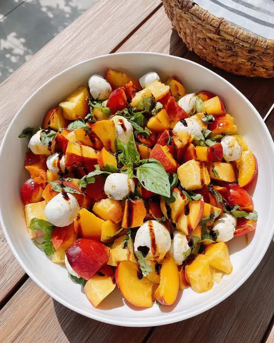 Chopped Peach Caprese Salad with peaches and mozzarella.