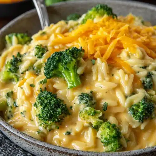 Creamy One Pot Broccoli Cheddar Orzo with tender orzo and vibrant broccoli.