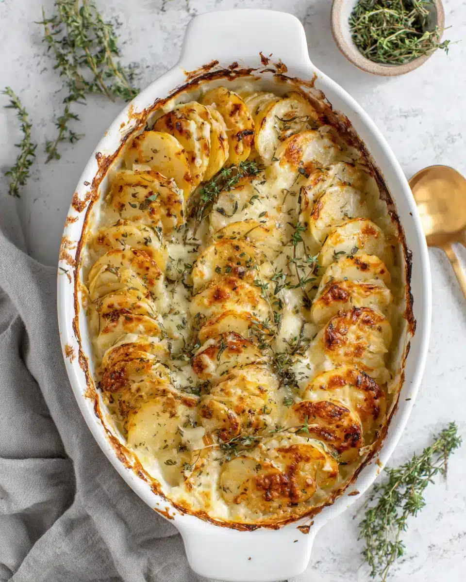 Delicious Creamy Scalloped Potatoes ready for Easter brunch