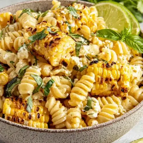 Delicious Creamy Street Corn Pasta Salad with vibrant flavors.