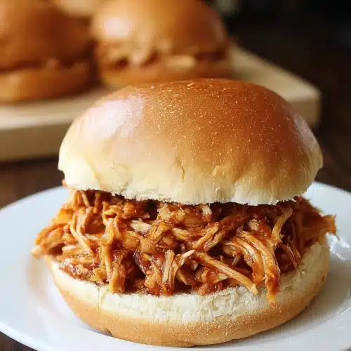 Delicious Crockpot BBQ Chicken on a sandwich for meals with family.