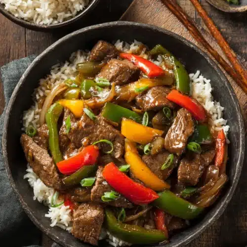 Delicious Crockpot Pepper Steak with colorful bell peppers and beef