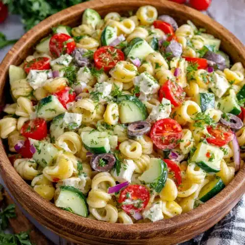 Delicious Ditalini Pasta Salad with fresh vegetables.