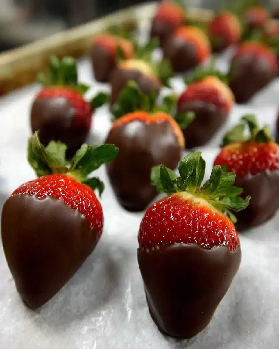 Delicious easy chocolate covered strawberries on wax paper