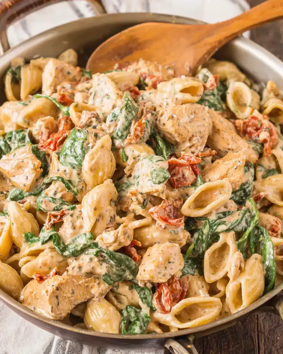 Healthy Tuscan Chicken Pasta bursting with flavor and nutrients.