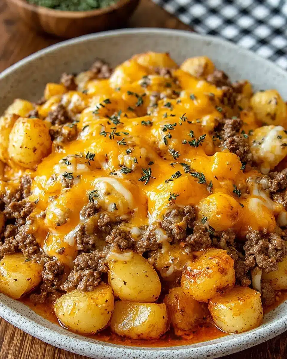 Delicious Hobo Casserole Ground Beef with layered potatoes and cheese.