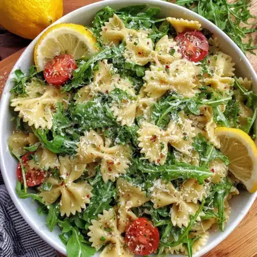 Lemon Arugula Pasta Salad with fresh ingredients