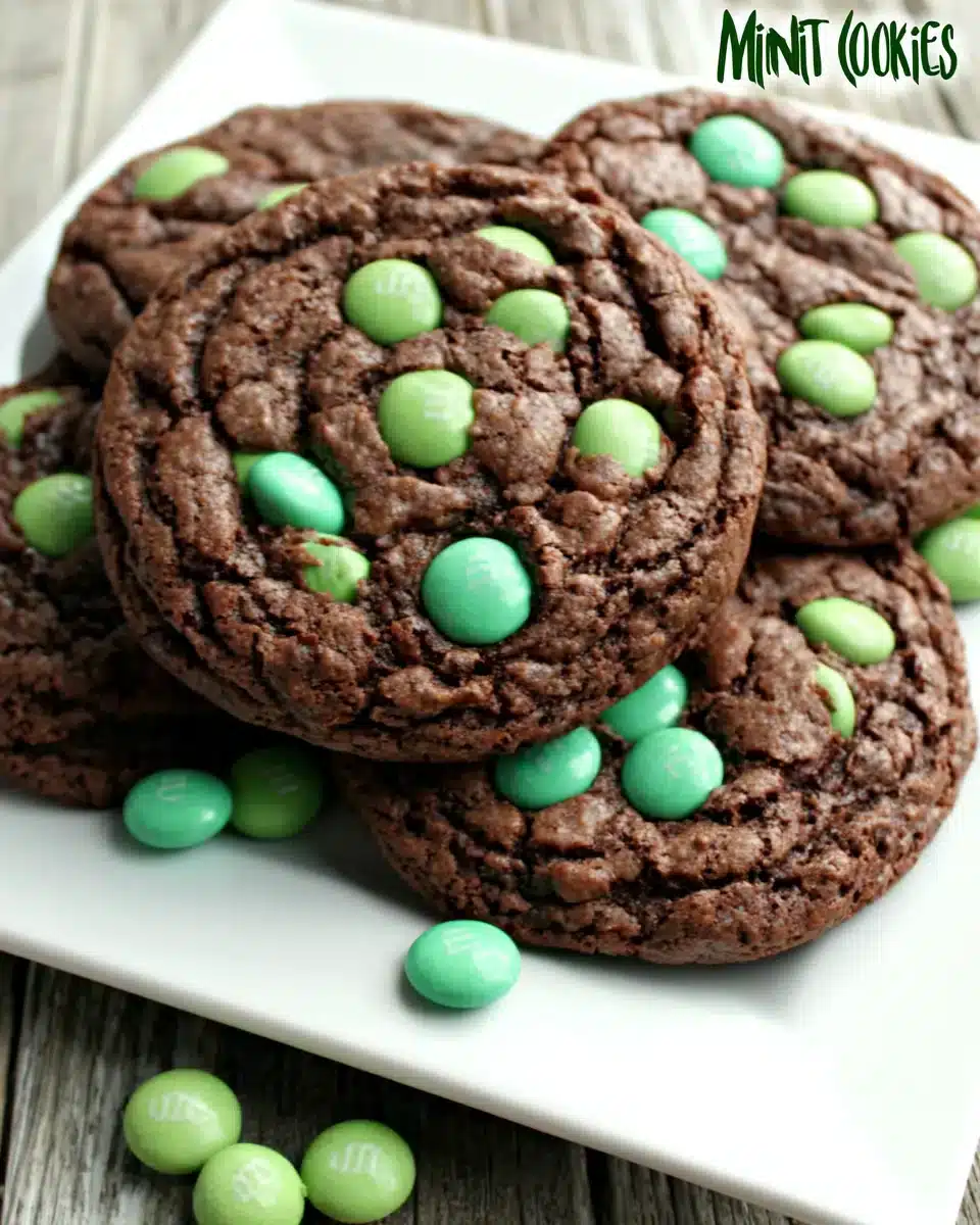Mint M&M Brownie Cookies perfect for St. Patrick's Day