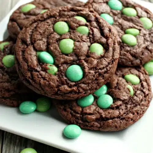 Mint M&M Brownie Cookies perfect for St. Patrick's Day