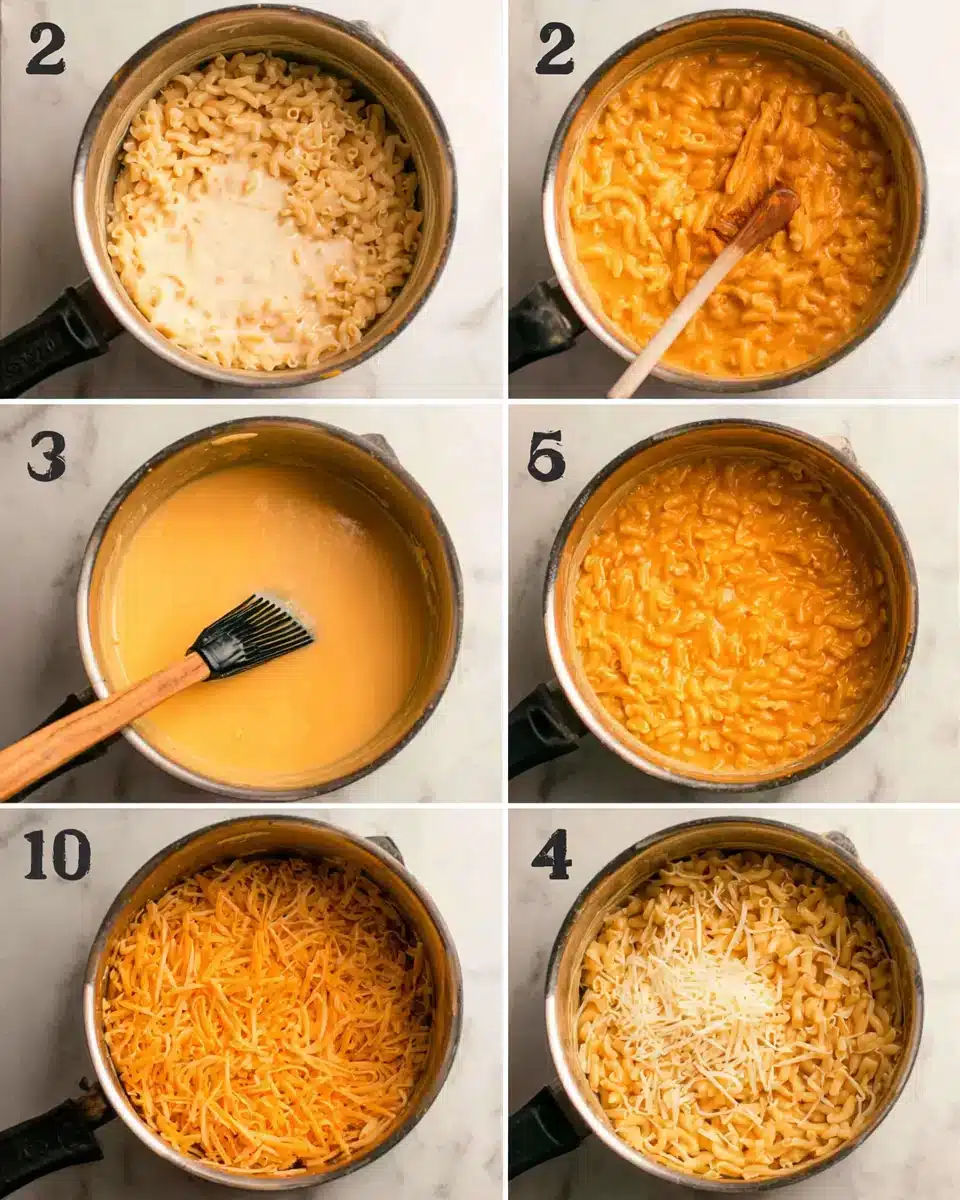 Creamy One Pot Mac & Cheese cooking in progress.